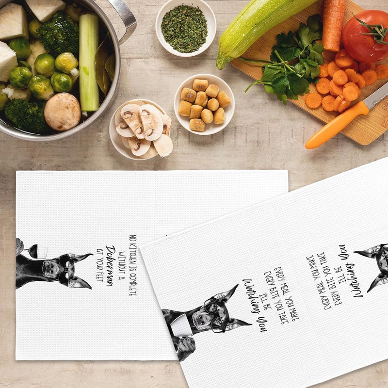 Mcehtle Funny Doberman Kitchen Towels Set of 2, Dog Kitchen Accessories, Coffee Station Decor, Dog Chef Gift Hand Towel, Dining Room Decorative Tea Towel Dish Towels 16x24 Inch - Image 5